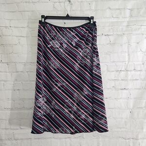 Vintage Wrapper Y2k 90s Striped Midi Skirt M Floral Stamp 00s Preppy Grunge